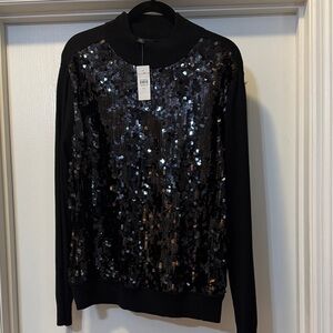Ann Taylor Black and Silver Sequin Top Sweater Size XXL 16 NWT